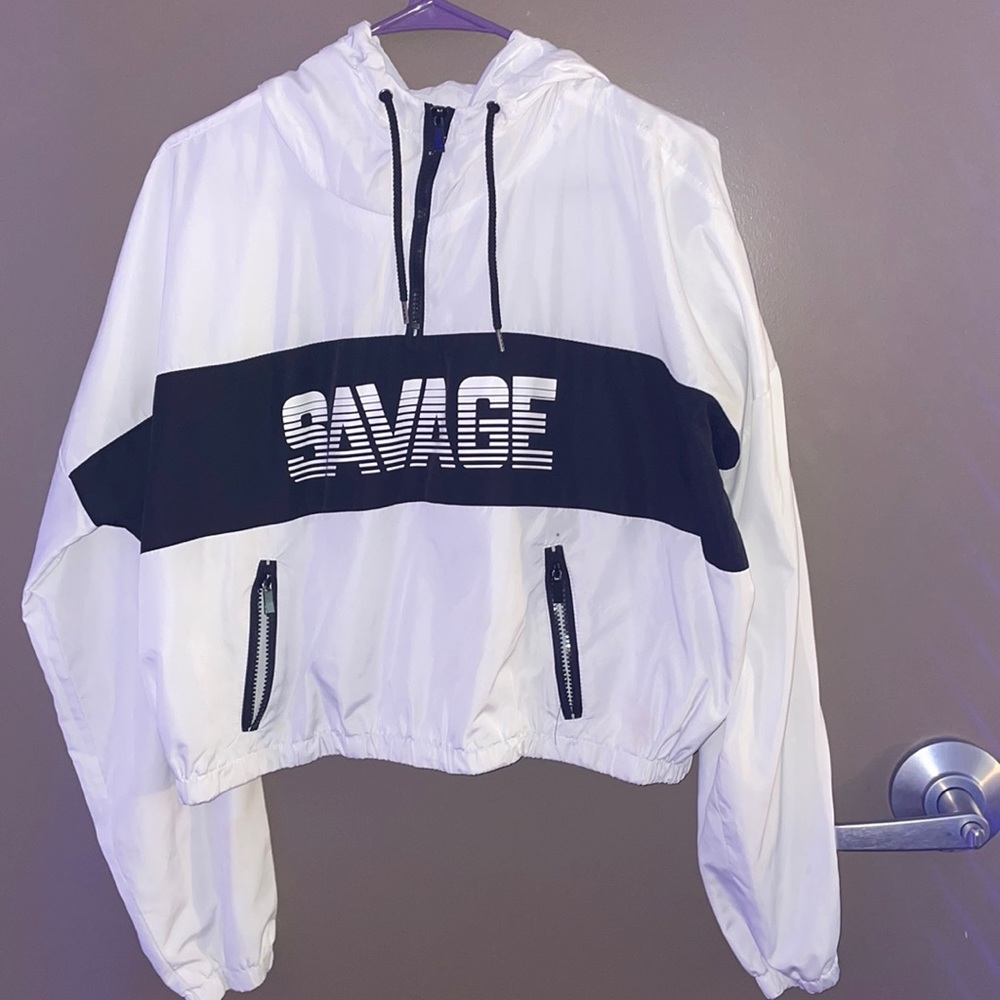 Black and white savage half zip jacket